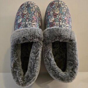BOBS Skechers Memory Foam DOGS PUPPIES Slippers Gray Faux Fur Womens Size 9